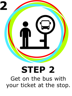 Step 2 Get on the bus with your ticket at the stop